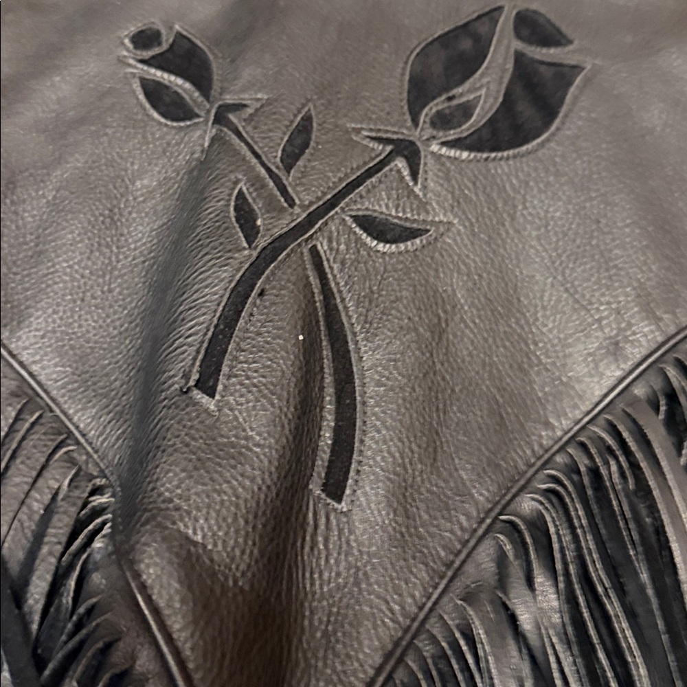 Brandy Melville Black Leather Jacket with Fringe - Picture 5 of 15